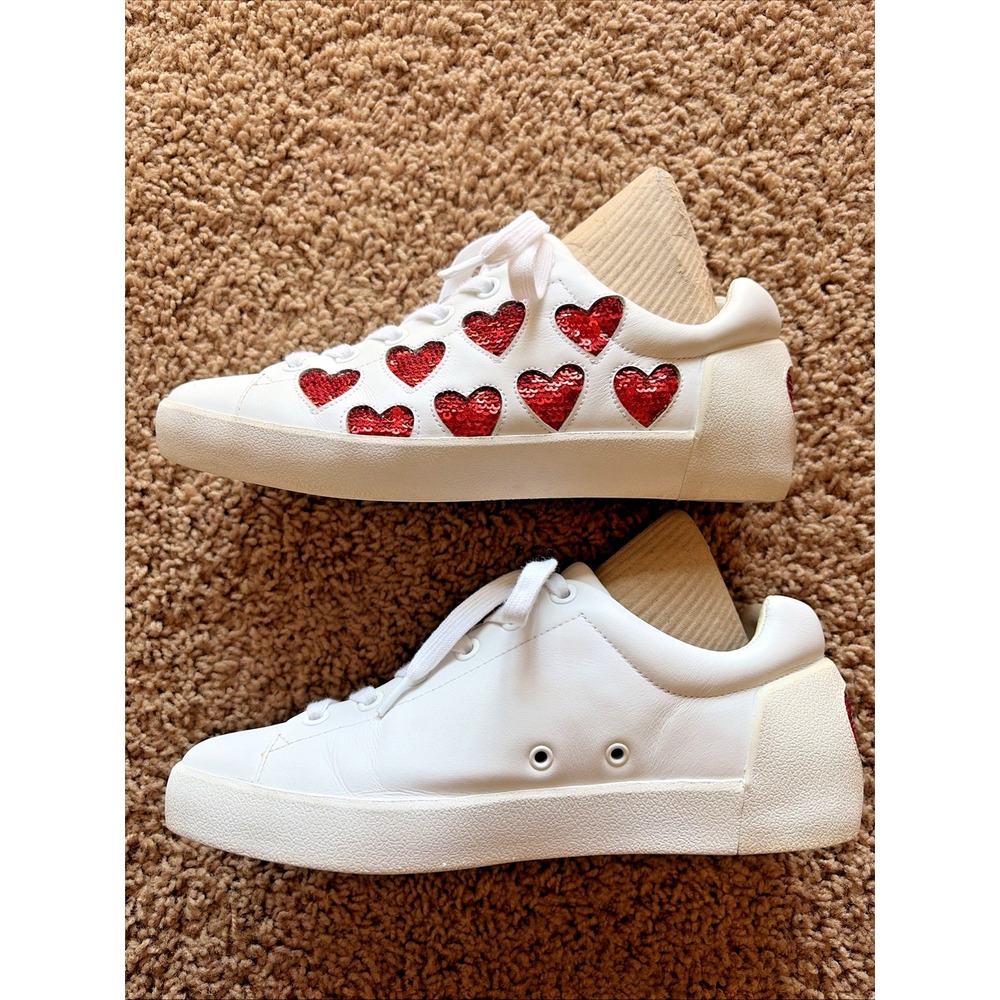 Ash Nikita‎ White Leather Red Sequin Heart Lace Up Sneakers Shoes Love 36 US 6
